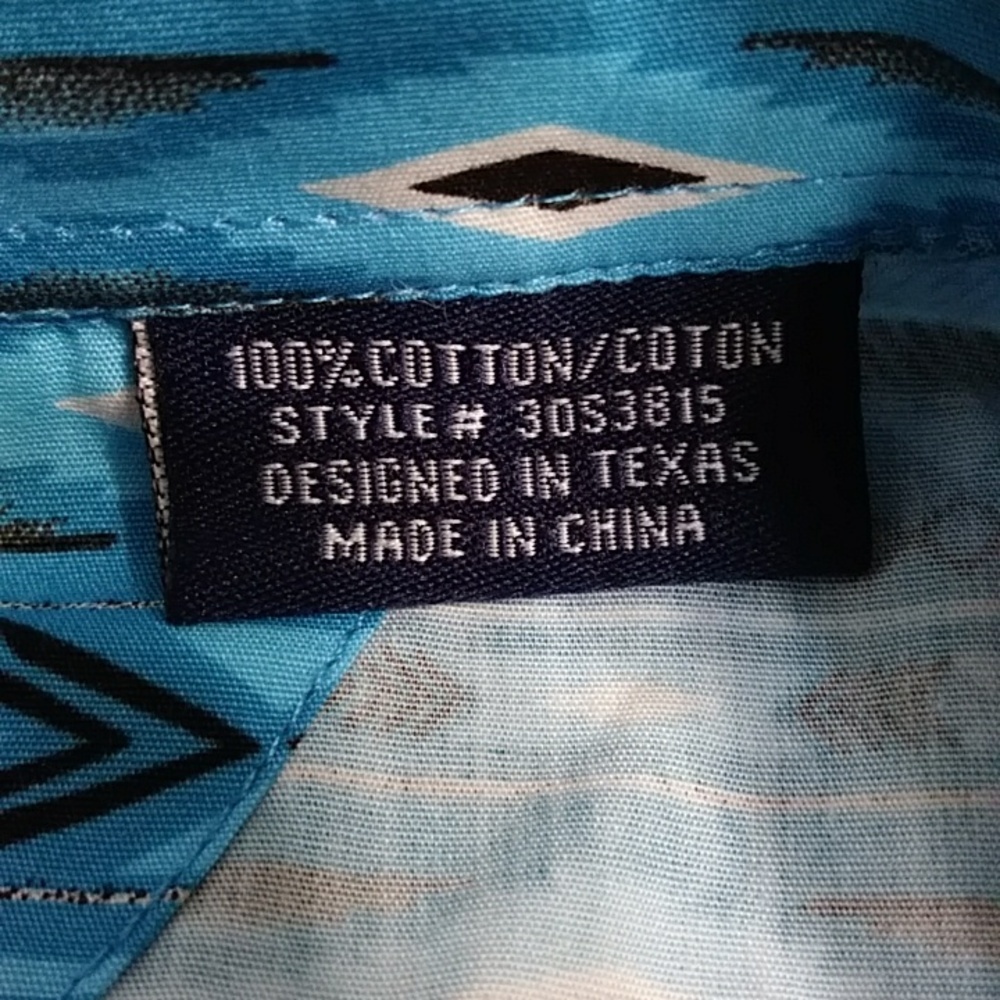 Panhandle Slim Men's Blue & Black Aztec Pearl Snap Button Long Sleeve Shirt - Picture 6 of 6